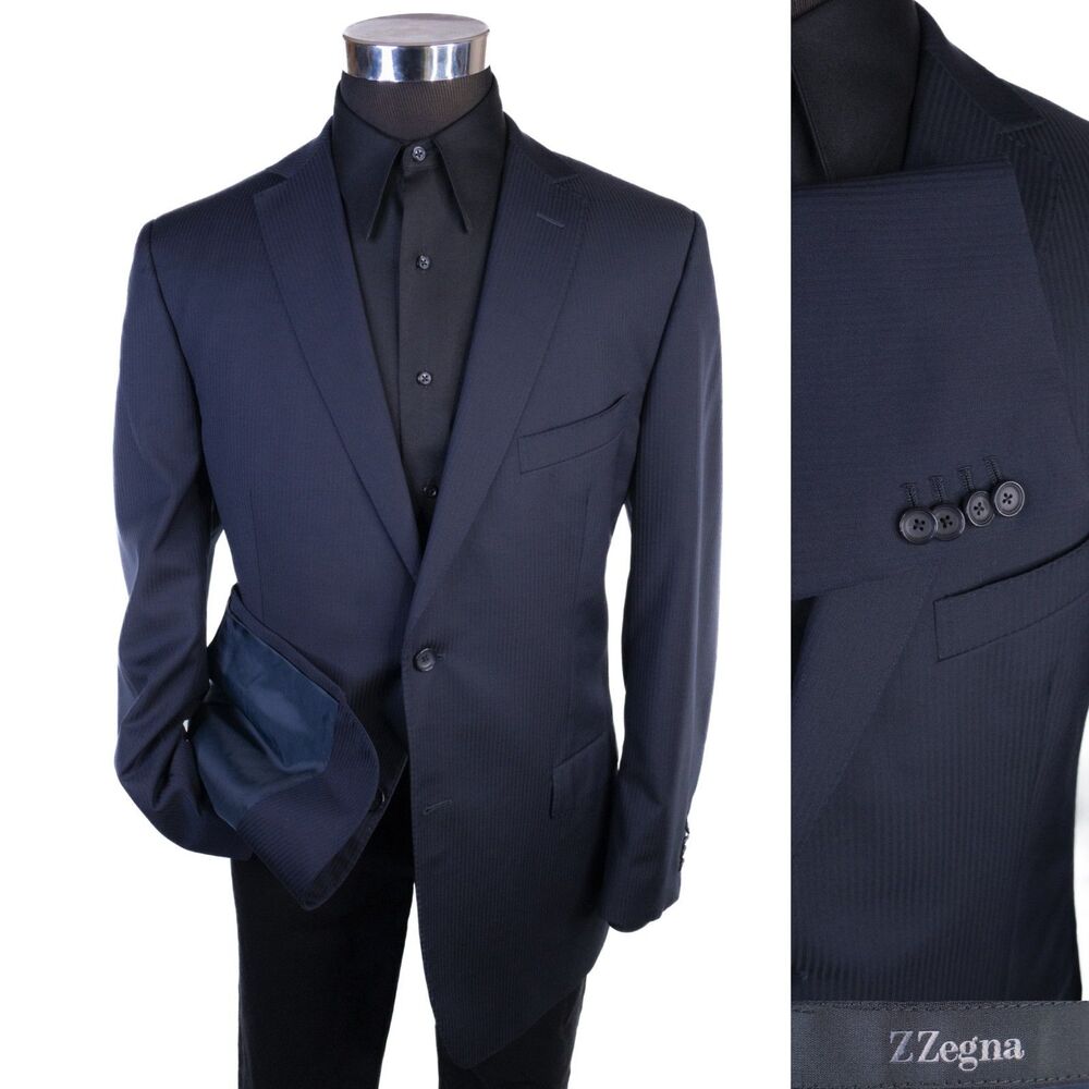 Z Zegna Blazer Sport Coat Sz 44R "CITY" Blue Micro Herringbone 2-Button Jacket